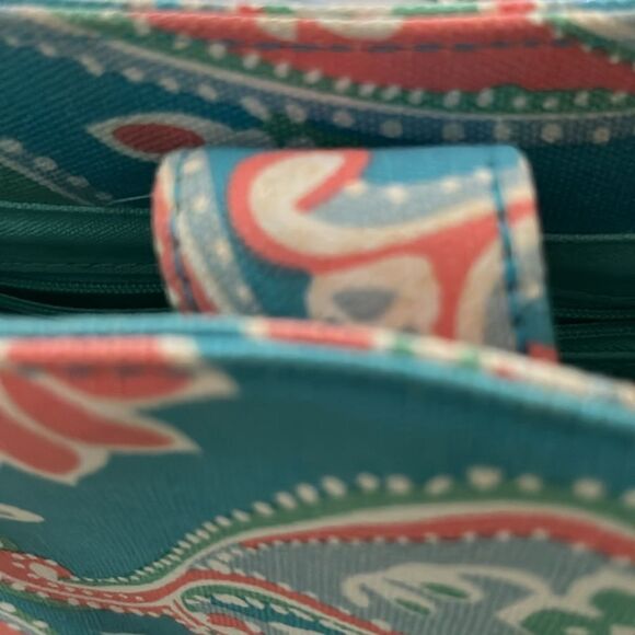 Sunny Hawaii Paisley Print Light Teal and Coral Handbag with Bamboo Handle VTG - Picture 8 of 9